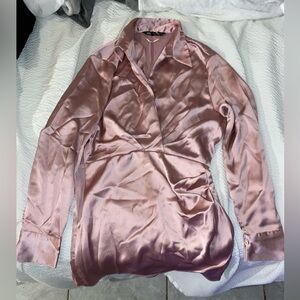 ZARA satin pink dress long sleeve size M